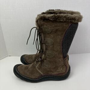 Clarks Privo Sz 9.5 Embroidered Suede Waterproof Lined Winter Boots Mid-Calf